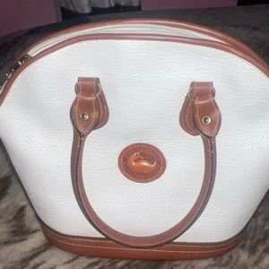 vintage ivory white and brown colored dooney and burke dome bag